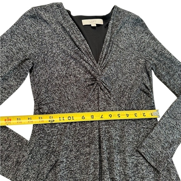 Loft Black Gray Long Sleeve Front Twist Midi Flowy Dress Size S - Picture 8 of 17
